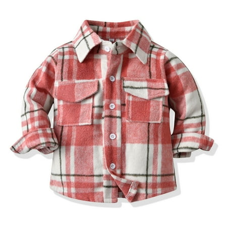 

Somenie Kids Long Sleeve Top Shirts Children Plaid Style Red and Gray，Sizes 2-8