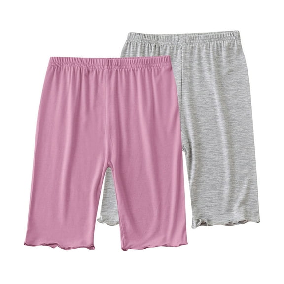Annhoo 2 Pack Modal Shorts for Girls Cotton High Waisted Solid Casual Comfy Knee Length Shorts for Kids 2-13 Years