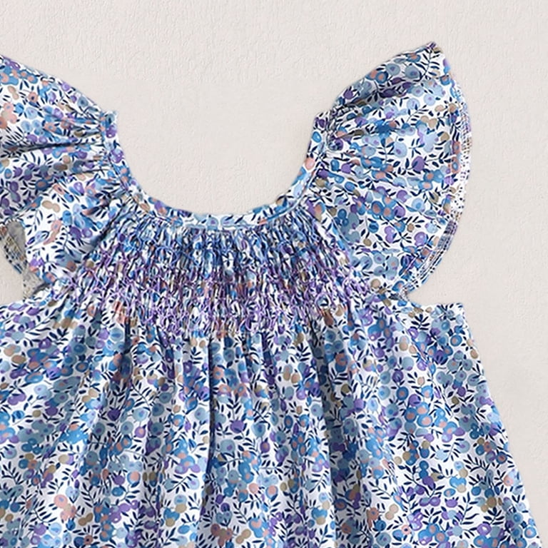 vintage tea party dresses for toddlers Gubotare Dresses for Kids Girls Toddler Vintage Floral Girls Strap Dress Summer Casual Tea Party Beach Sundress 2T 3T (Blue,2-3 Years), Girl's