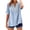 04# Light Blue, variant on Qwertyu Women's Linen Tops Casual Floral Boho V Neck Puff Short Sleeve Button Down Shirts Embroidered Blouses Tunic Navy M