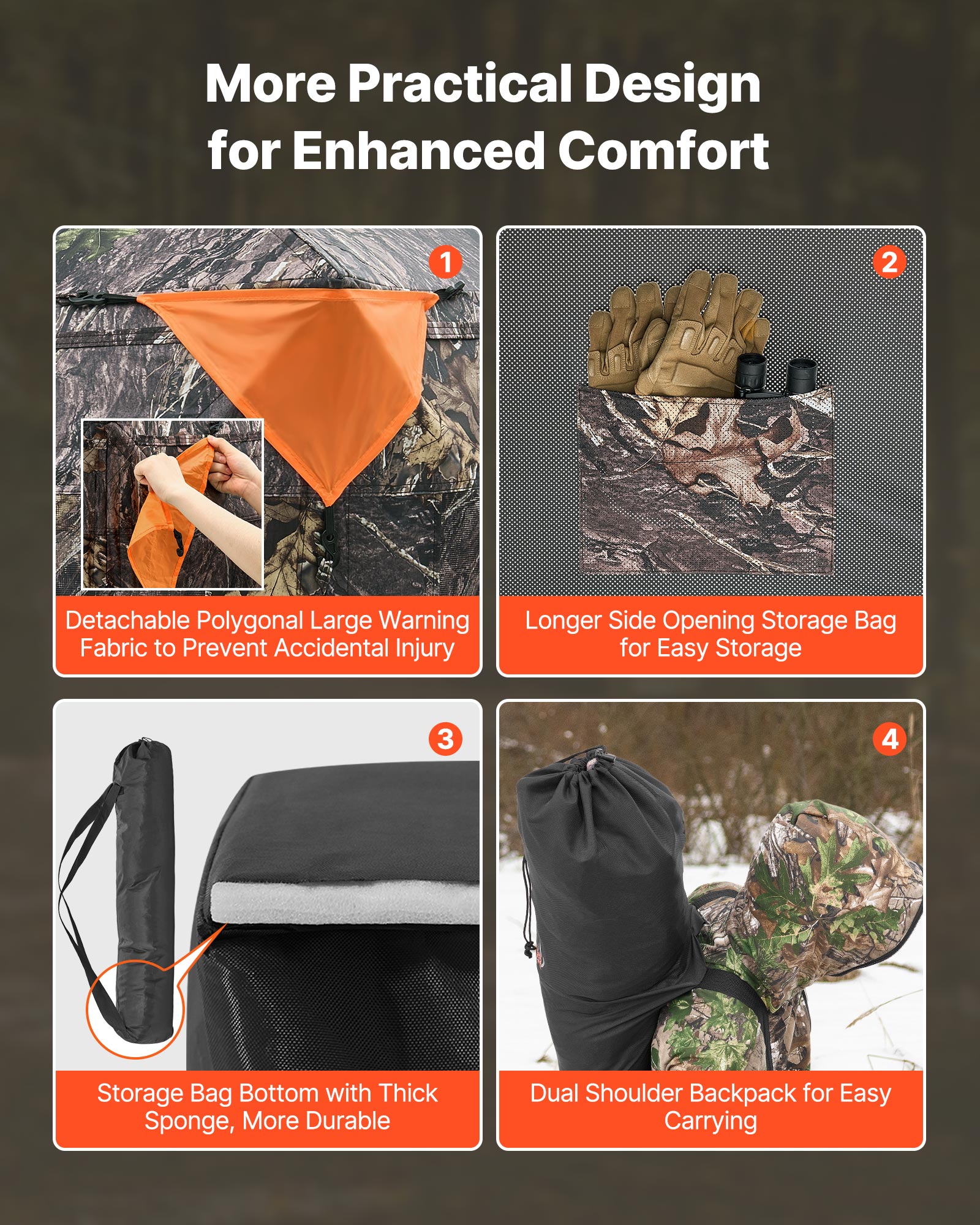 VEVOR Hunting Blind, 4-5 Person See Through Ground Blinds with Carrying Bag, 360 Degree Portable Camouflage Tent, Durable Concealed Shelter with Silent Zipper Door and Window, for Turkey and Deer