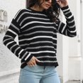 thumbnail image 4 of Herrnalise Women's Knitted Crop Tops Round- Neck Stripe Splicing Recreational Pullover Knitting Sweater Long Sleeve Tops Pullover Jumper Sweaters, 4 of 8