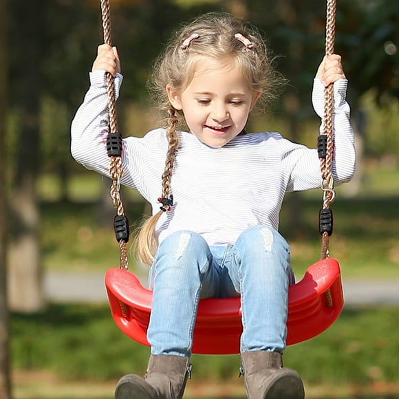 Qaailabf Children's Swing Seat Red Plastic Curved Indoor Outdoor Playground Swing with Ropes and Carabiners, Portable Hanging Swing Chair for Kids, Non-Slip Surface, 130lbs Weight Capacity, Easy