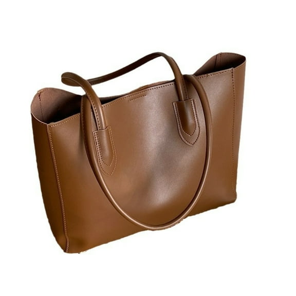 Xfvqtps Tote Bag for Womens Solid Color Simplicity Large Capacity Fashion Vintage Elegant Leather Handbag Shoulder Bag Brown