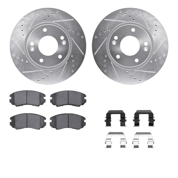 Dynamic Friction Company Front Brake Rotors-Drilled and Slotted-Silver with 5000 Advanced Brake Pads includes Hardware 7512-03026