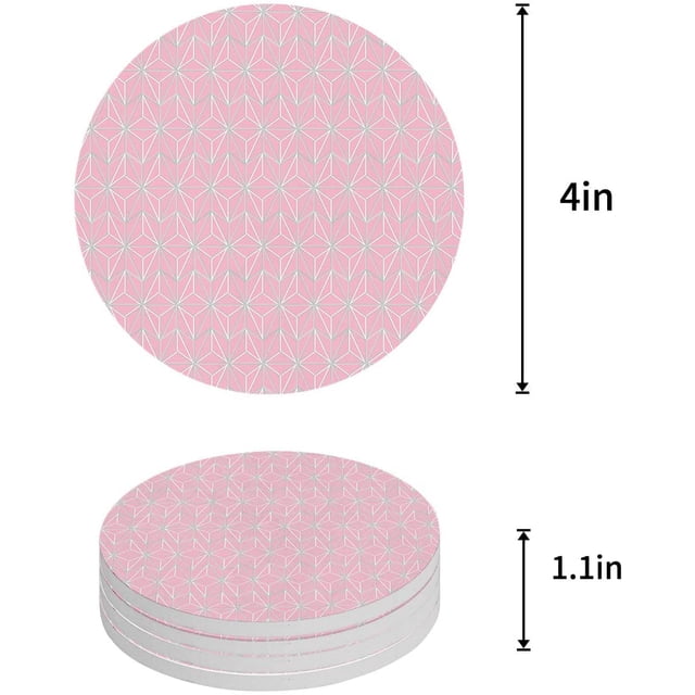 RYLABLUE Ensemble de 6 sous-Verres Ronds Style Nordique Motif Géométrique Rose pour Boissons, sous-Verres en Céramique Absorbants avec Base en Liège pour Décoration de Table Basse de Cuisine Maison