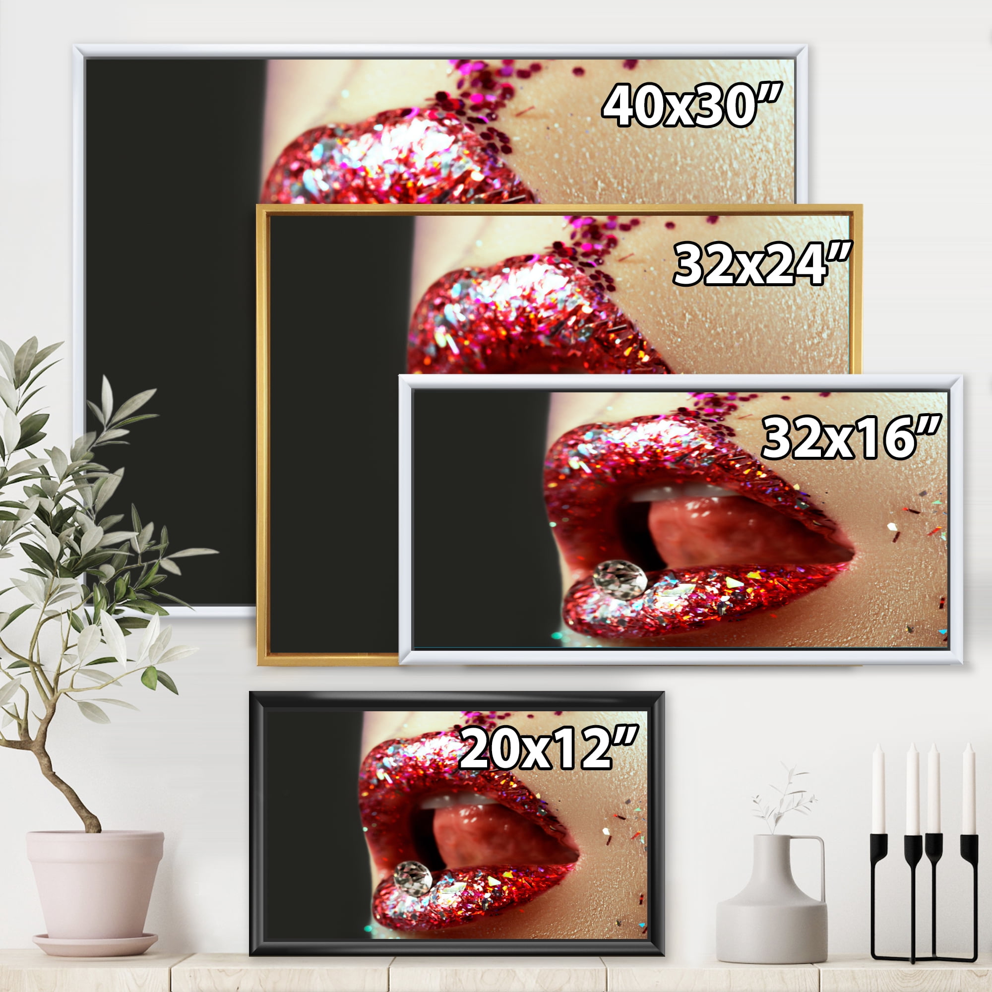 Artistic Girl Lips Make-Up 32 in x 16 in Framed Photography Canvas Art Print, by Designart