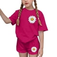 thumbnail image 6 of Tween Girls’ Summer Outfit, Big Kids’ Short Sleeve T-Shirt and Shorts Two-Piece Casual Set Hot Pink 7-8Years, 6 of 7