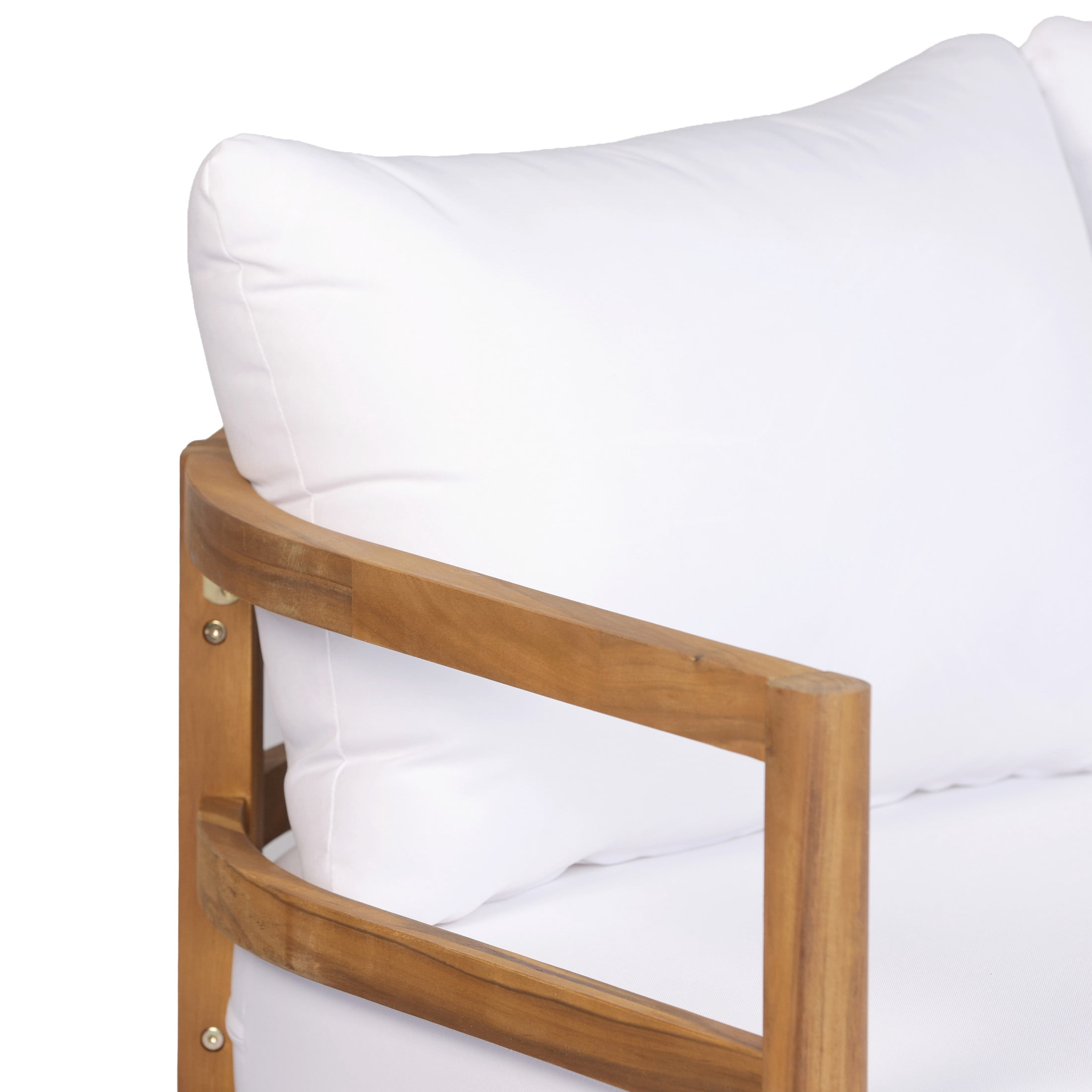 Christopher Knight Home Acacia Wood Outdoor 3-Seater Sofa with Water Resistant Cushions, Teak+White