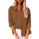 thumbnail image 3 of Camisas para mujer,Camisa de lino abotonada para mujer, blusa de manga larga con cuello en V y bolsillo, blusa informal tipo túnica para el trabajo, sopatenor, 3 of 9