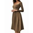 thumbnail image 3 of Women'S Spring and Autumn Fashion Square Neck Long Sleeve Casual A-Line Midi Dress Brown S, 3 of 8