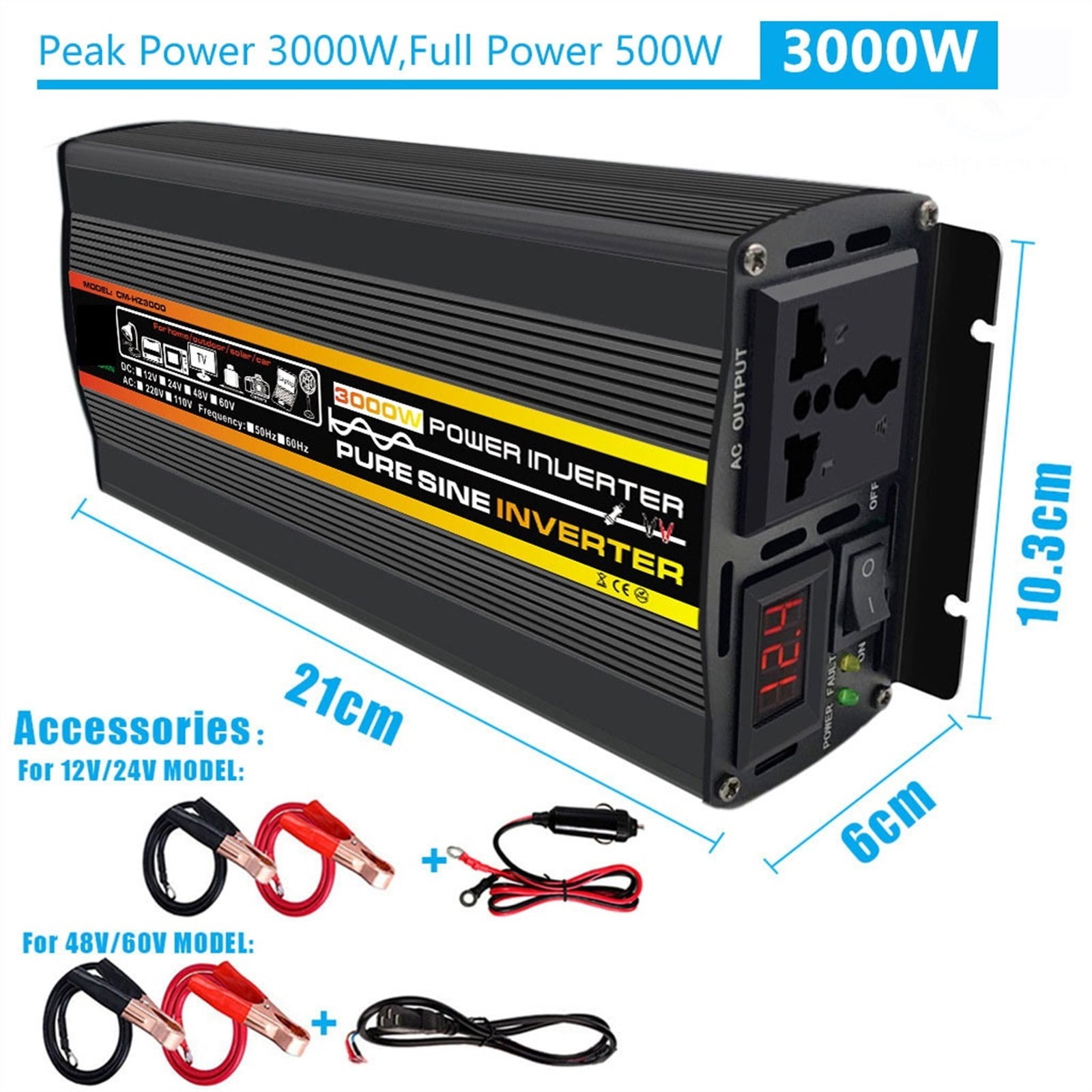 Pure Sine Wave 8000W Inverter DC 12v/24v/48v/60v To AC220 3000W 4000W 6000W Voltage Transformer Power Converter Solar Inverter ,Portable Design