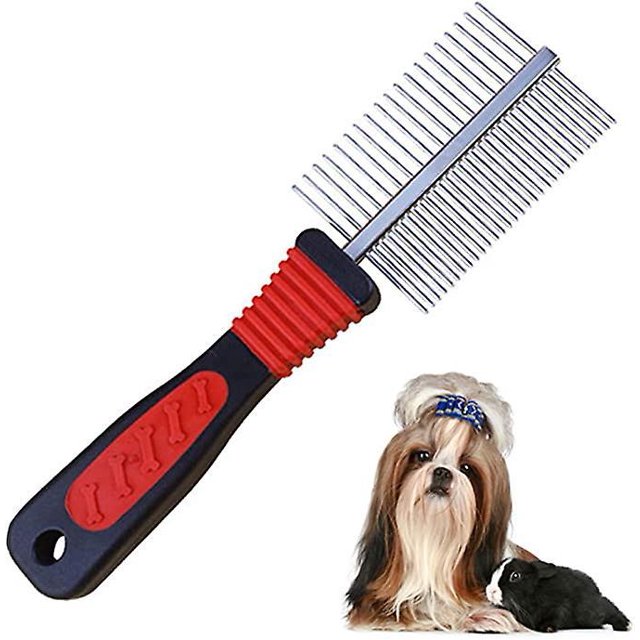 Peine de aseo para perros, peine rastrillo para gatos con cepillo de dientes de doble cara de metal redondeado, peine para pulgas para mascotas de pelo medio y largo (1 unidad)