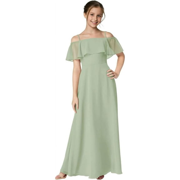 Drtj Off Shoulder Junior Bridesmaid Chiffon Dress Flower Girl Dresses for Wedding First Communion Dress