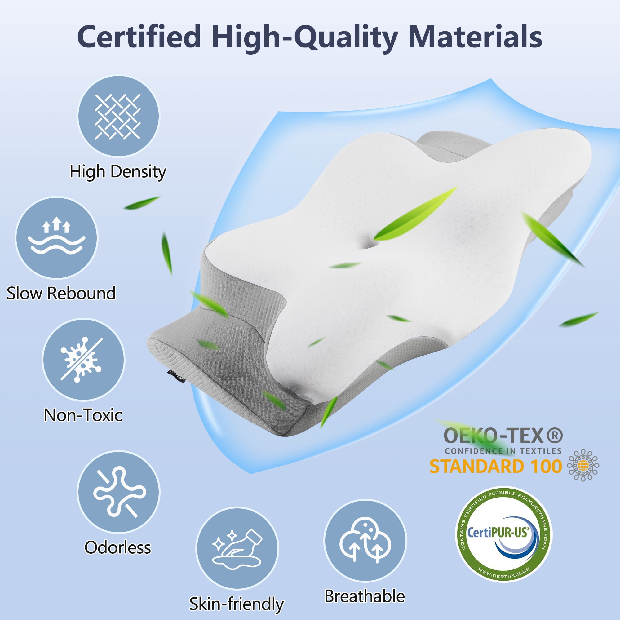 KAIPARA Memory Foam Bed Pillow for Sleeping, Contour Support Pillow for Side, Back & Stomach Sleepers, Cooling Bed Pillow with Removable Washable Cover, Gray