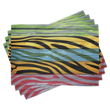 

Zebra Print Placemats Set of 4 Colorful Zebra Print on Hardwood Timber Creative Contemporary Art Print Washable Fabric Place Mats for Dining Room Kitchen Table Decor Green Yellow Black by Ambesonne