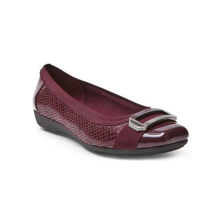 

AK SPORT Womens Burgundy Herringbone Metallic Hardware Padded Cushioned Uplift Square Toe Wedge Slip On Flats 9.5 M