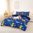 thumbnail image 2 of Metsweet Cute Dinosaur Bedding, Stars Print Duvet Cover Full, Green Purple Blue,Navy Blue Reversible,3pcs,1 Duvet Cover and 2 Pillowcases, 2 of 6