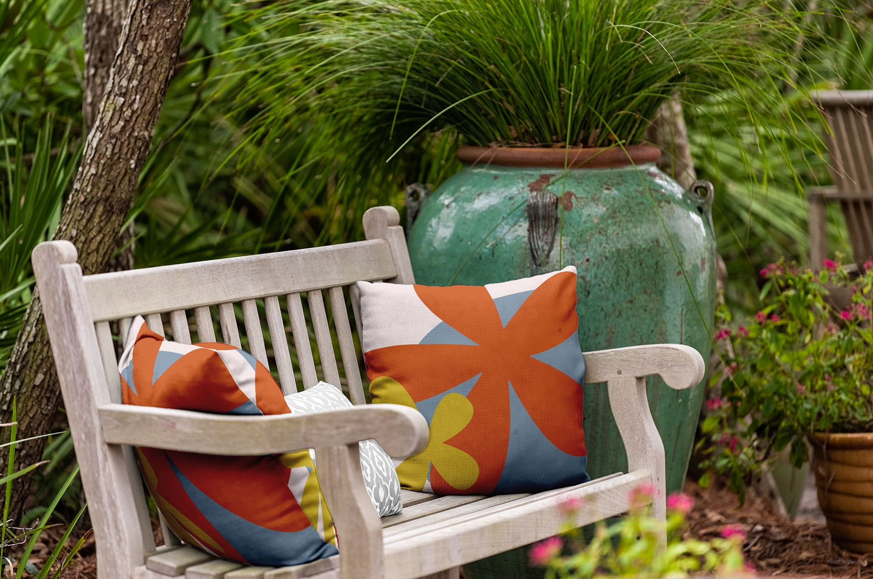 18" x 18" Simply Daisy Bold Flowers Indoor/Outdoor Pillow, Perfect Orange Qty 1