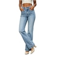thumbnail image 2 of Yyeselk Women's High Rise Wide Leg Baggy Stretchy Flare Jeans Elastic Waist Button Washed Streetwear Denim Trousers with Pockets Sky Blue XXS, 2 of 9