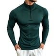 thumbnail image 3 of UVEASISHA Men's Compression Shirts 1/4 Zip Up Stand Collar Long Sleeve T-Shirts Ribbed Knit Slim Fit Gym Muscle Tees Solid Color Stretchy Workout Shirt Green M, 3 of 7