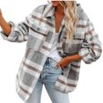 thumbnail image 2 of Usmixi Winter Womens Plaid Jacket Woolen Jacket for Women Loose Button Down Pocket Hooded Shacket Outerwear Long Sleeve Casual Flannel Shirts Coat 2025 Plaid Jacket, 2 of 5