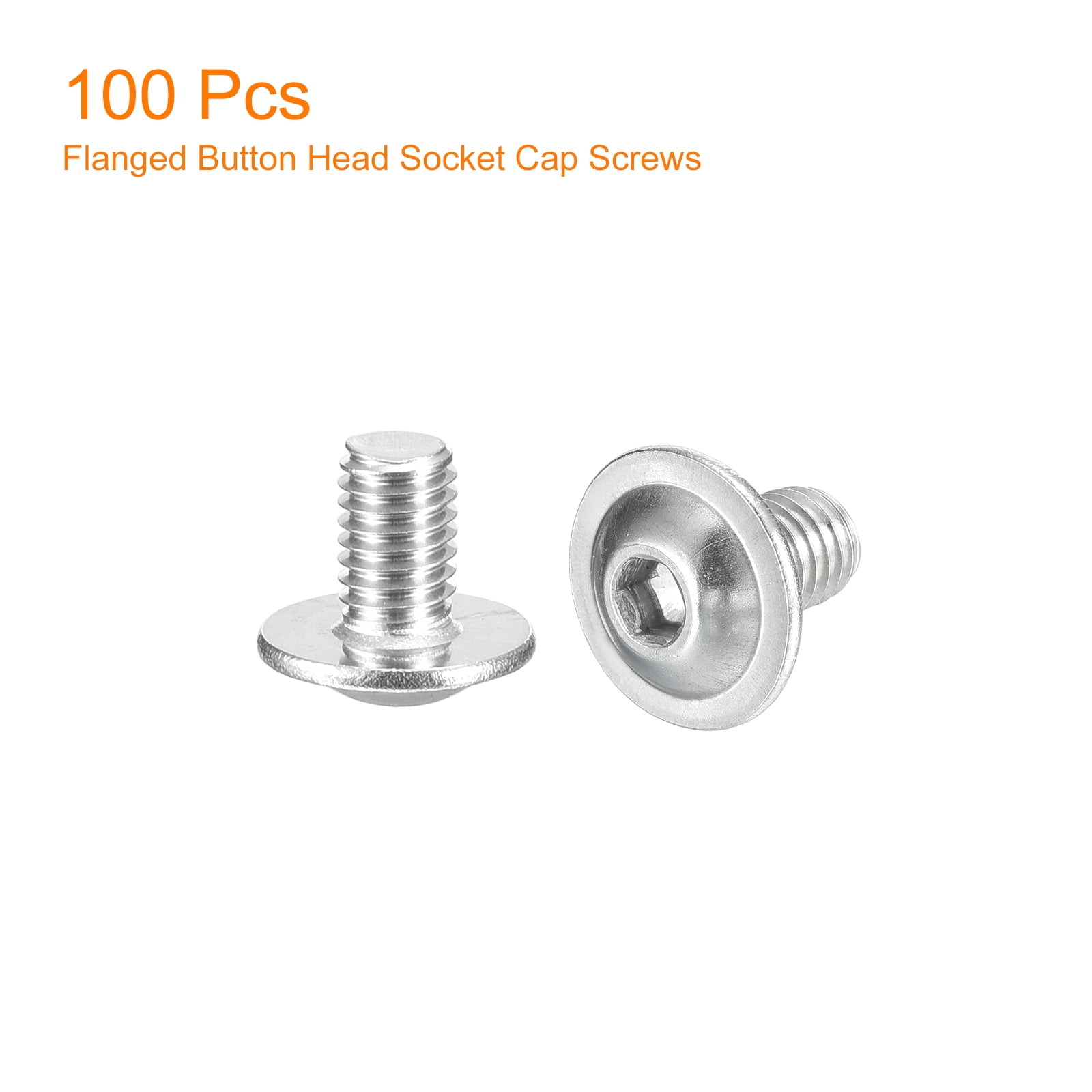Uxcell Flanged Button Head Socket Cap Screws, 100 Pcs M5x8mm - 304 Stainless Steel Socket Drive Fasteners Bolts, Fully Thread Machine Screws (Silver)
