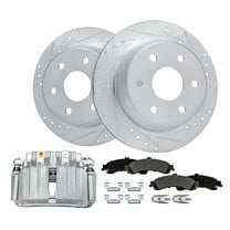 Detroit Axle - Rear Drilled & Slotted Rotors Brake Pads Left Brake Caliper Replacement for Silverado Sierra Suburban Yukon XL 1500 Tahoe Escalade ESV EXT