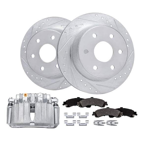 Detroit Axle - Rear Drilled & Slotted Rotors Brake Pads Left Brake Caliper Replacement for Silverado Sierra Suburban Yukon XL 1500 Tahoe Escalade ESV EXT