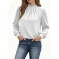 thumbnail image 3 of WMTBSRSW Womens Smock Neck Long Sleeve Tops Fall Dressy Casual Front Pleated Blouses Business Work Shirts Fashion Clothes Trendy Outfits White Medium, 3 of 5