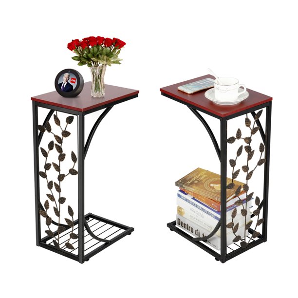 Easyfashion Cshaped Wood and Metal Leaf Pattern End Table, Set of 2