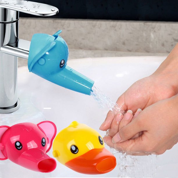 Extensor de manija de fregadero con extensor de grifo de dibujos animados de 3 piezas para niños pequeños, bebés, solución de lavado de manos segura y divertida (juego de 3, pato amarillo, e