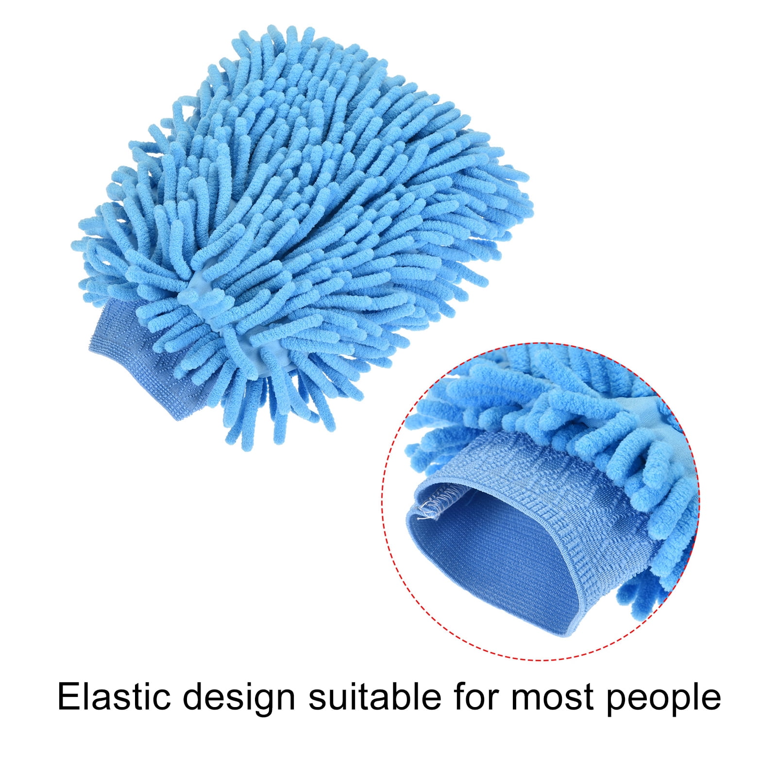 Unique Bargains Double-Sided Microfiber Soft Chenille Dusting Wash Mitten Blue