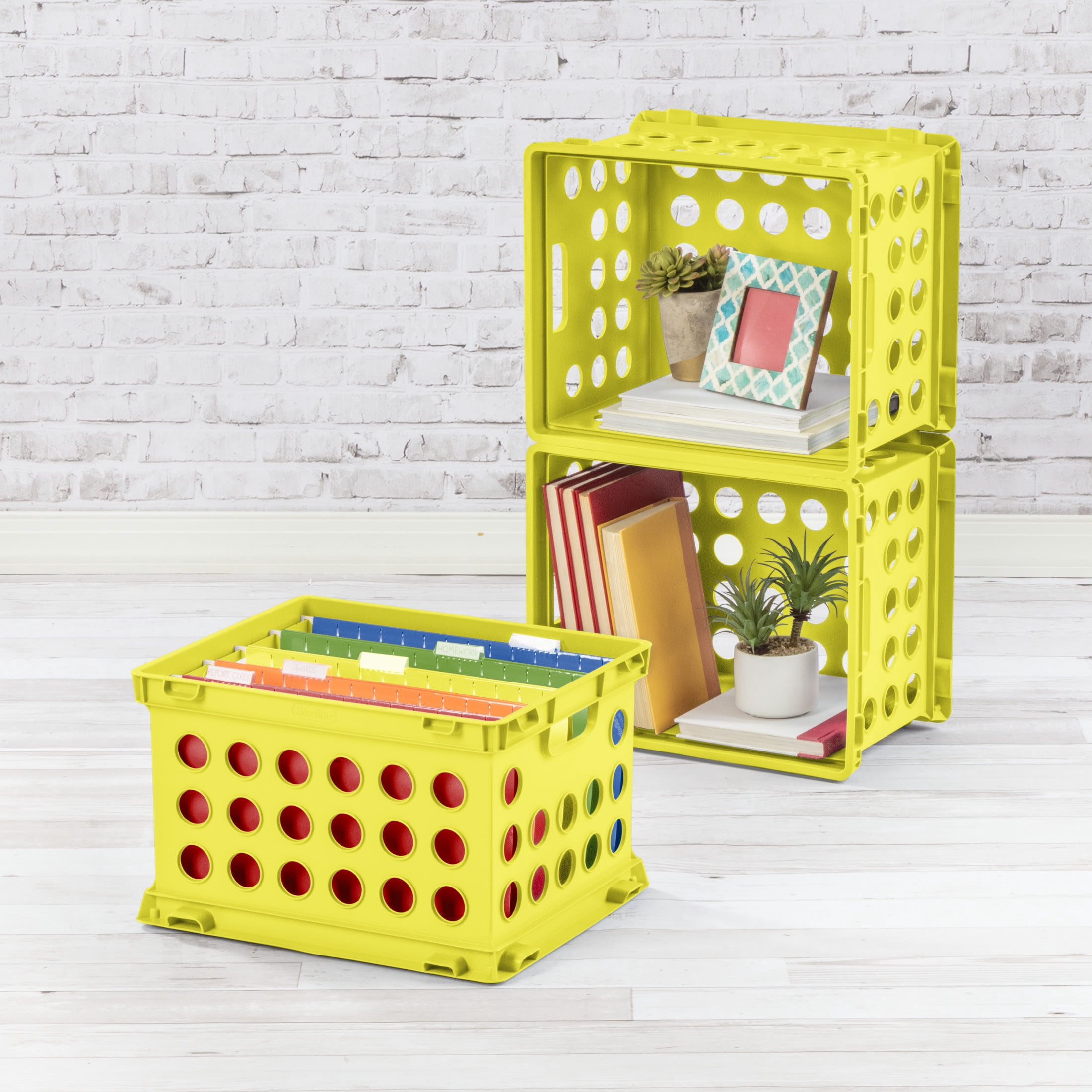 Sterilite File Crate, Versatile Plastic Bin with Through Handles, Letter or Legal-sized File Storage, Stackable, Lemon Lime