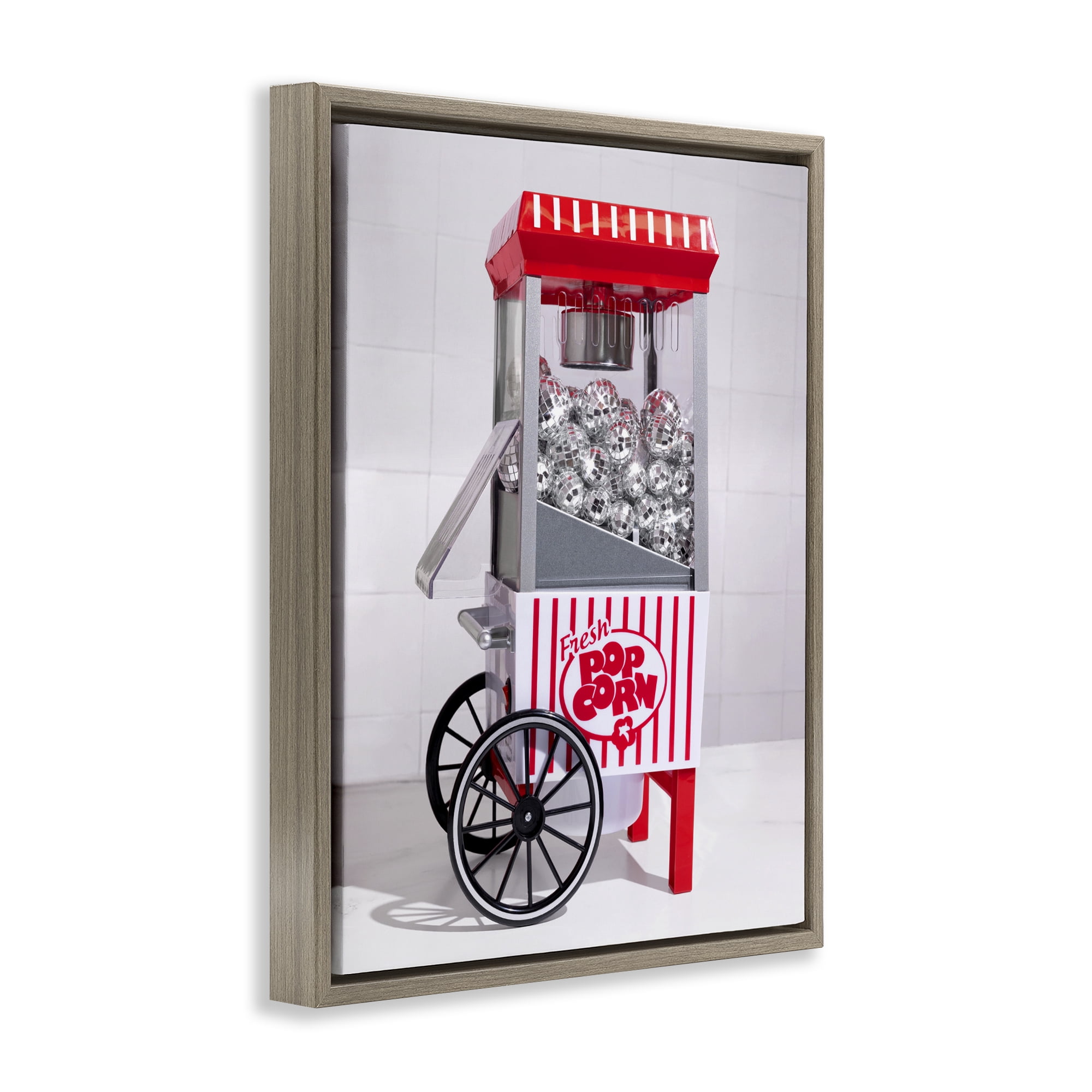 Stupell Industries Fun Disco Popcorn Machine Brown Framed Floater Canvas Wall Art, design by LISH Creative