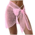 thumbnail image 3 of Women's Beach Sheer Mesh Skirt Pearl Beaded Bikini Cover Up Tie Waist - Chic Embellished Summer Beachwear, 3 of 5