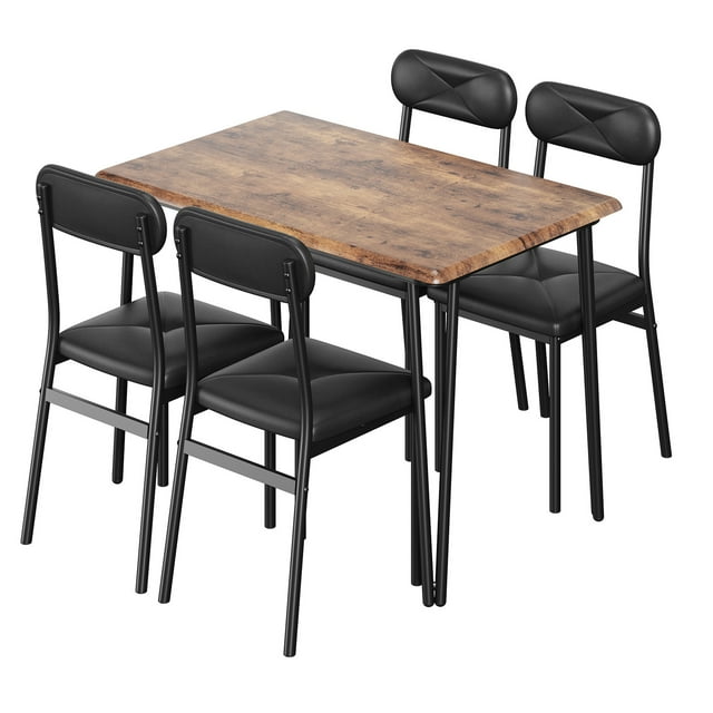 MIUUKA Dining Table Set for 4,Small Square Kitchen Table and 4 Upholstered Chairs,5 Piece Modern Wooden Dining Room Table with 4 Chairs for Small Space,Brown