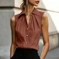 thumbnail image 2 of Miluxas Women's Sleeveless Button Down Blouse Collared Pleated Front Loose Tunic Shirts Work office Casual Tank Tops Lightweight Summer Outfit Brown, 2 of 9