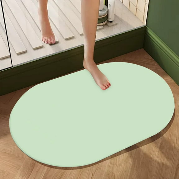 Fmbmuo Non-Slip Backing Bathroom Rugs Oval Flat Pile Minimalist Bath Mat Rubber 16x24in Green