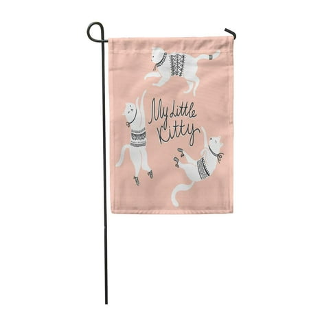 KDAGR Cute White Cats and Stylish Lettering 'My Little Kitty' on The Grunge Garden Flag Decorative Flag House Banner 12x18 inch