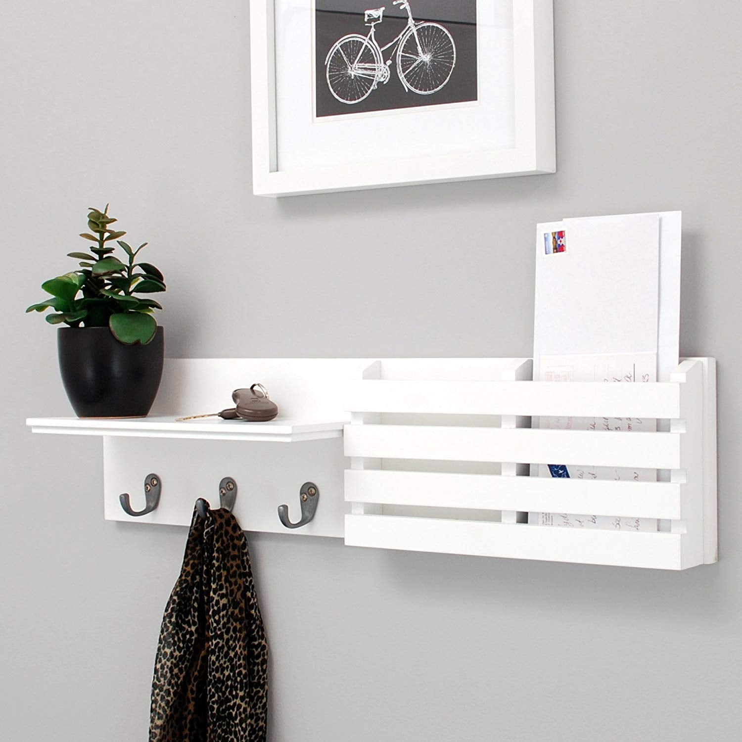 Kiera Grace Sydney Wall Shelf and Mail Holder with 3 Hooks 24-Inch by 6-Inch, 