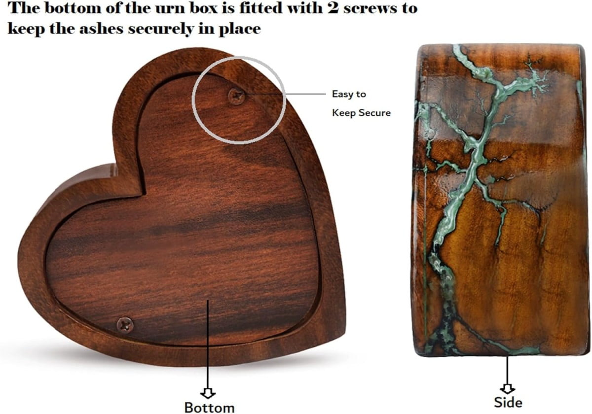 CRAFT INDIA Wooden Heart Cremation Urn for Pet Ashes, Handmade Mini Memorial Keepsake Box