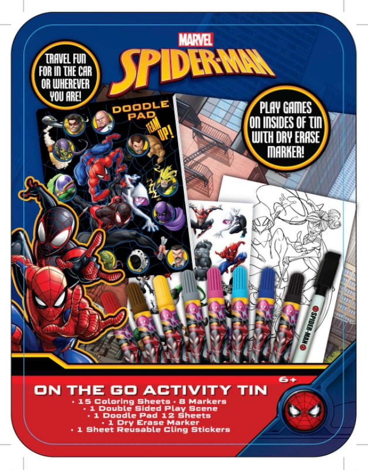 Spiderman Multi-Color On-The-Go Activity Tin Art Set, 27 Pieces, for Children Ages 6+, Unisex