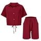 thumbnail image 5 of Vestidos Casuales Para Mujer, Blusas De Mujer De Moda Conjunto de blusa y pantalones cortos de lino para mujer, con solapa, manga corta y botones sueltos, para verano, 5 of 7