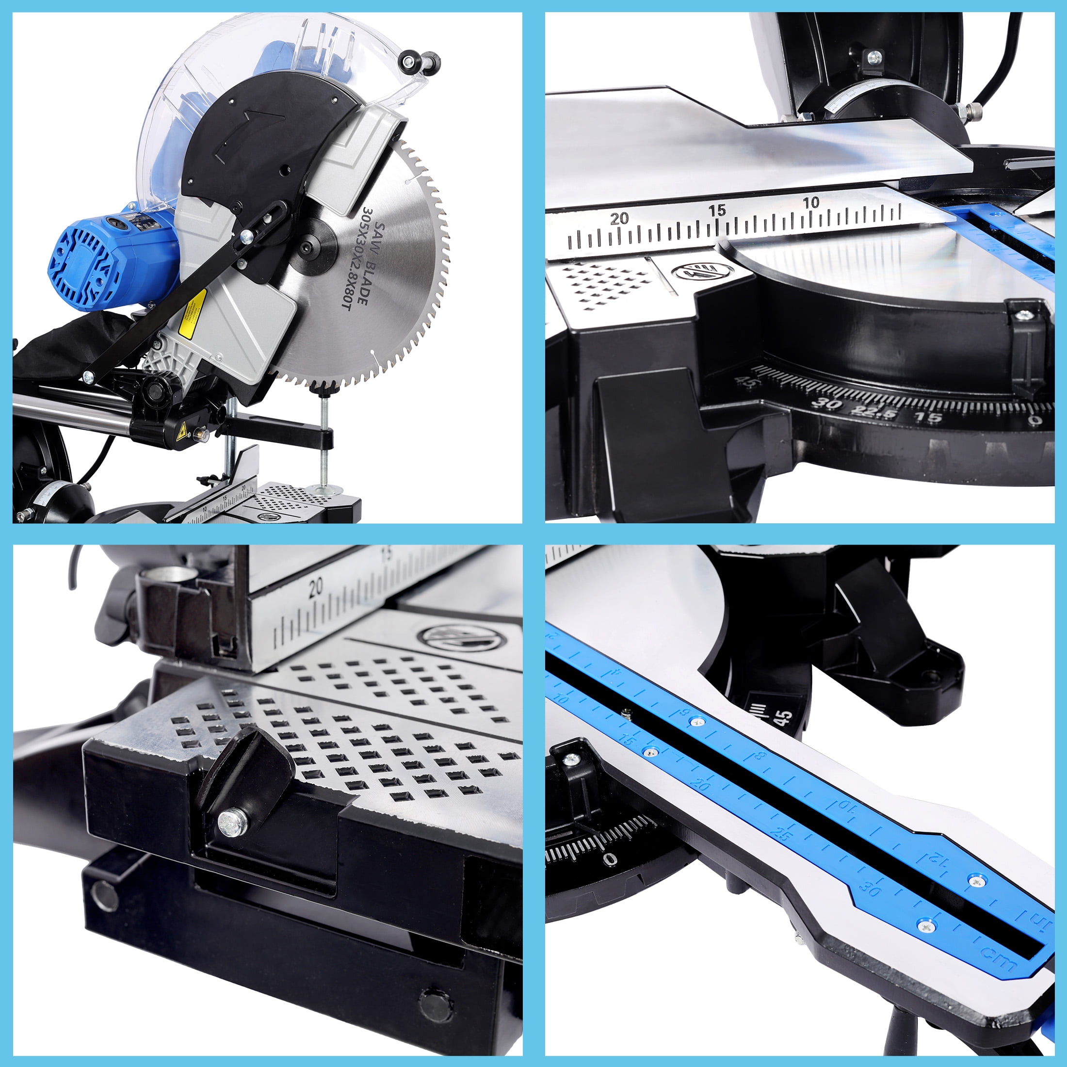 12-Inch Dual Bevel Miter Saw, with Laser Guide, Sliding Compound Miter Saw(-45 ° /0 ° /+45 ° ), 80T Blade Evolution Table Saw, 4.2x13in Cutting Capacity, for Wood Pvc Soft Metal, ETL Certificate