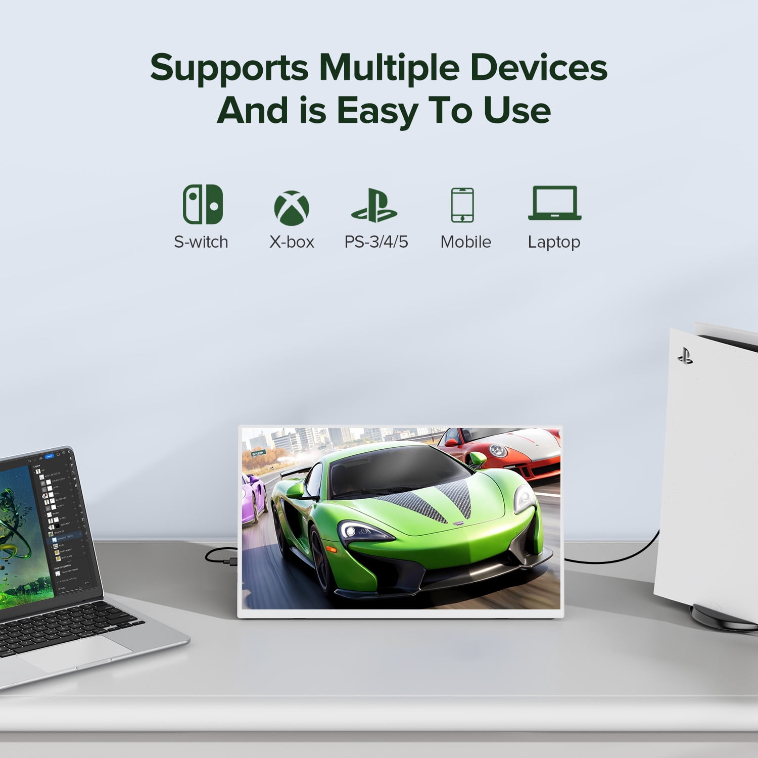 Portable Monitor W/ Kickstand, 15.6" 1080P FHD Laptop Monitor USB C HDMI External Screen for Mac Phone Xbox Switch, White