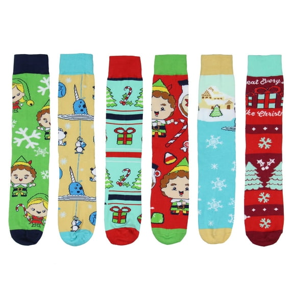 Elf The Movie Adult Holiday Buddy Inspired 6-Pack Crew Socks For Men And Women Mid-Calf