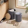 thumbnail image 4 of Gianna Round Ottoman Set of 2 with Reversible Seat, Upholstered Vanity Stool, Comfortable Footrest With Storage for Living Room, Bedroom, Gray, 4 of 7