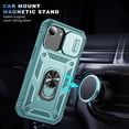 thumbnail image 4 of ELEHOLD Rugged Case for iPhone 16e 2025,Heavy Duty Hybrid Camera Lens Protector 360° Rotation Ring Holder Card Slot Kickstand Function Anti-Slip Shockproof Case,Green, 4 of 9