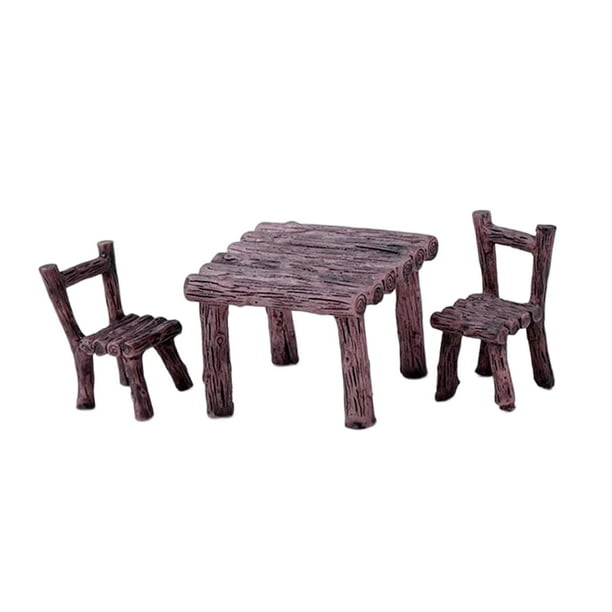 Juego de mesa y sillas de resina para manualidades, colección de estatuas para micropaisaje, mesa de arena Marrón